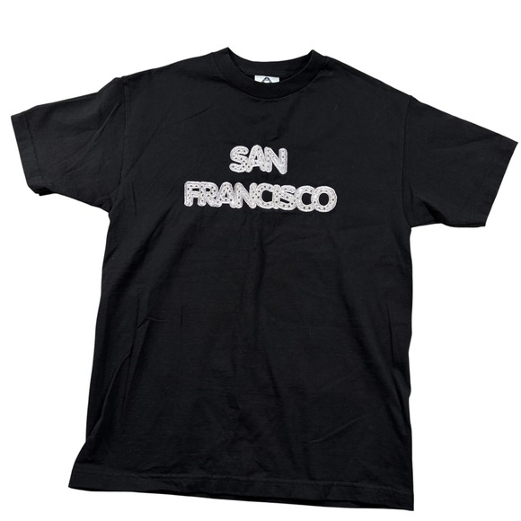 VTG San Francisco sequins bling tee Alstyle Black Sz M Grannycore Biker grunge‎ - Picture 2 of 8